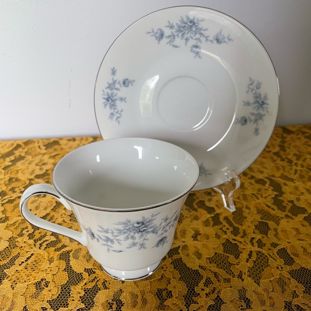 Crown Empire Duchess Blue Floral Teacup and Saucer Set